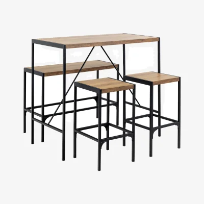 The Range Wyld Haus Barbados 4-Seater Bar Table Set - Natural Oak-Effect Top, Black Steel Frame - Natural