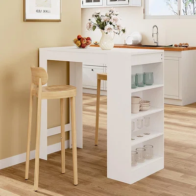The Range Rectangular Bar Table with Shelves - Pure White