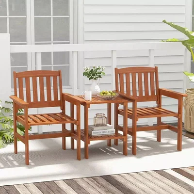 The Range 3 Piece Outdoor Wood Bistro Table and Chairs - Natural