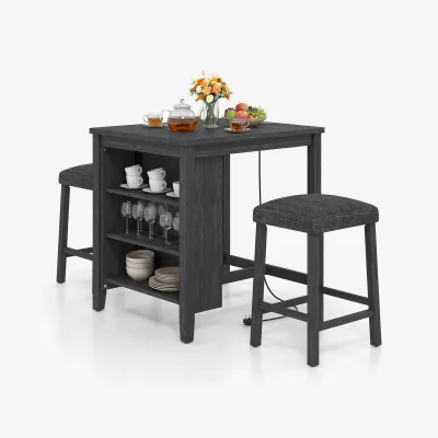 The Range 3-Piece Bar Table Set with Power Outlet - Black
