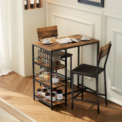The Range HOMCOM 3 Piece Breakfast Bar Table and Stools Set with Storage Shelves - Rustic Brown