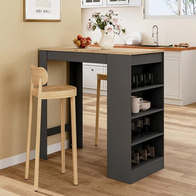 The Range Rectangular Bar Table with Shelves - Wood and Grey