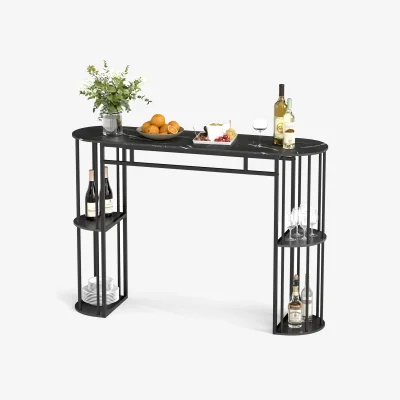 The Range 150 CM Long Narrow Pub Bar Table with Marble Tabletop-Grey - Grey