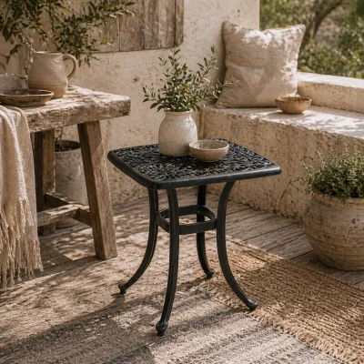 The Range Kesa Cast Aluminium Bronze Square Outdoor Bistro Table with Umbrella Hole