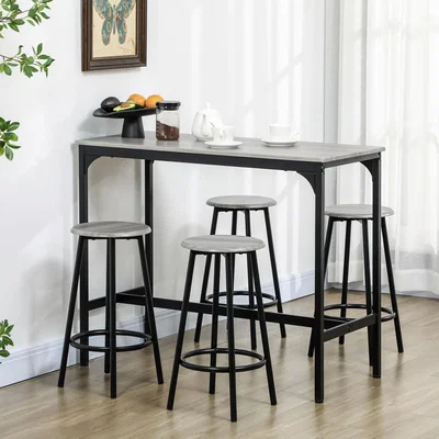 The Range HOMCOM 5 Piece Bar Table Set Industrial Set for 4 - Grey