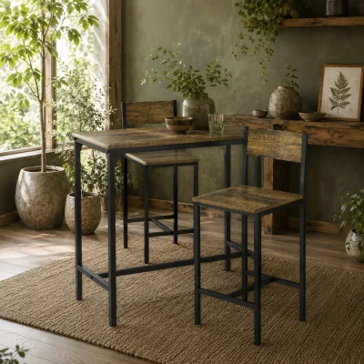 The Range Torakeno 3 Piece Industrial Bar Table And 2 Stool Set For Compact Spaces