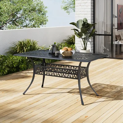 The Range Vintage Cast Aluminum Patio Bistro Table with Parasol Hole - Black