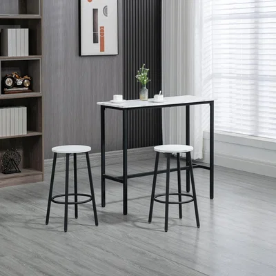 The Range HOMCOM 3 Piece Bar Table Set with Bar Stools Steel Frame for Kitchen - White
