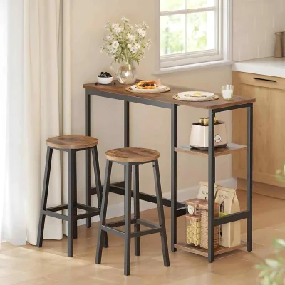 The Range 3 Piece Bar Table Set with 2 Stools, Brown & Black - Rustic Brown, Ink Black