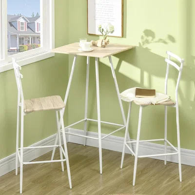 The Range Bar Table and Stools, Steel Frame and Footrest for Bar and Kitchen - White, Oak