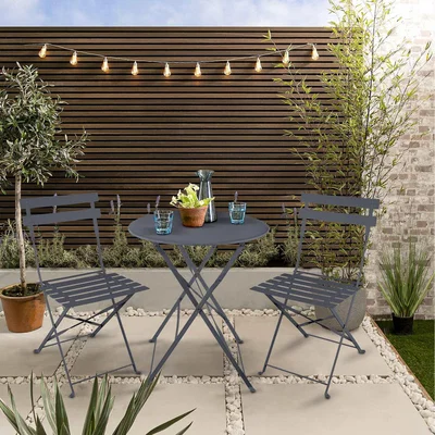 The Range Lucerne Bistro Table and 2 Folding Chairs in Carbon - Black