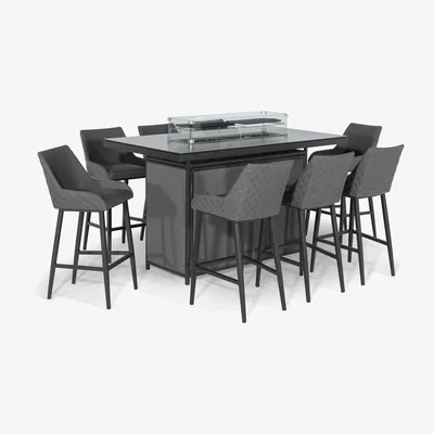 The Range Aruba 8 Seat Bar Stool Set with Fire Pit Table - Grey