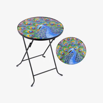 The Range Glass Bistro Table Peacock Design - blue