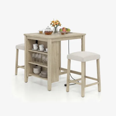 The Range 3-Piece Bar Table Set with Power Outlet - Natural