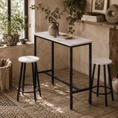 The Range Telano Marble Effect White And Black 3 Piece Bar Table And Stool Set
