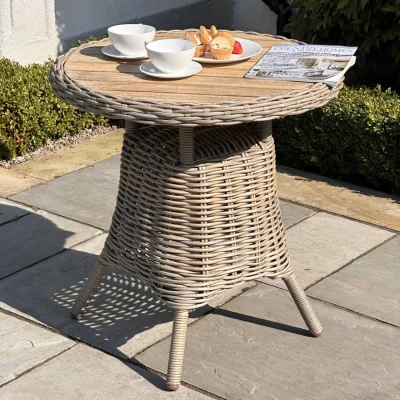 The Range Costa Outdoor Wicker Bistro Table with Wood Top - Beige
