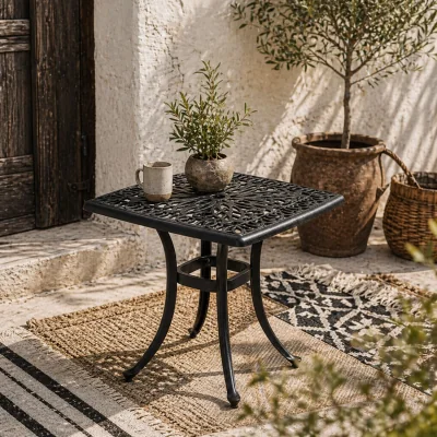 The Range Dodo Cast Aluminium Black Square Outdoor Bistro Table With Umbrella Hole
