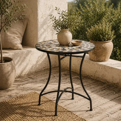 The Range Nabaha Grey Round Mosaic Outdoor Bistro Table