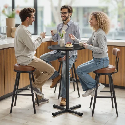 The Range Modern Bar Table, Cross Base, Metal Frame, Ebony Black, Seats 2-3 - Black