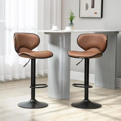 The Range Bar Stool Set of 2 Microfiber Cloth Adjustable Height - Brown
