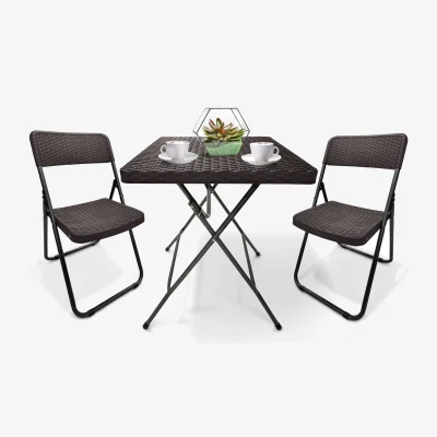 The Range Rattan Effect Bistro Table and Chairs Set - Brown - Brown