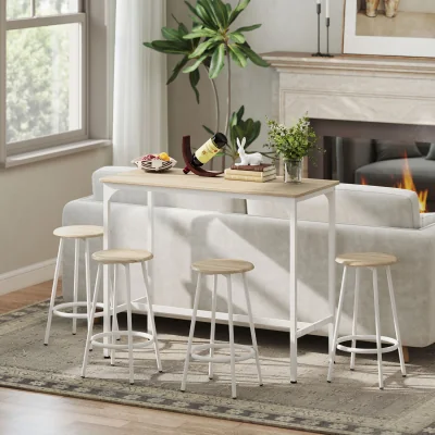 The Range HOMCOM 5 Piece Bar Table and Stools Set with Metal Frame Natural Wood - Natural wood finish