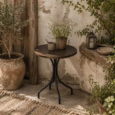 The Range Rabasu Galvanised Steel Brown Round Garden Bistro Table