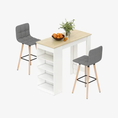 The Range HOMCOM Bar Table Set Counter Height Table with Storage Shelf - Beige