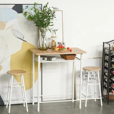 The Range HOMCOM Bar Table Set - White, Oak