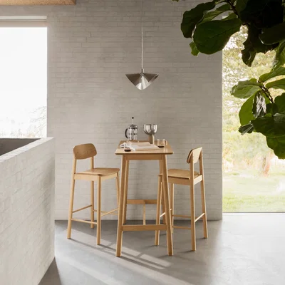 The Range Barlow Bar Table in Matt Oak Included 2 Barlow Bar Stool in Matt Oak - Oak