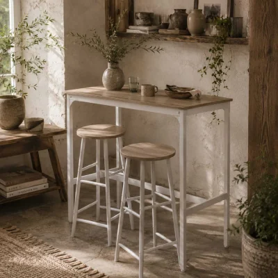 The Range Faro 3-Piece Oak-Effect Industrial Bar Table and Stool Set