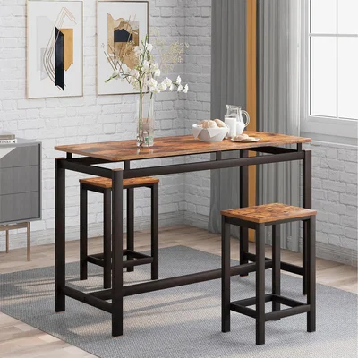 The Range Bar Table with 2 Bar Stools, Breakfast Bar Table - Brown