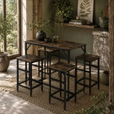 The Range Vimose Wooden Rustic Brown 5-Piece Breakfast Bar Table and Stool Set
