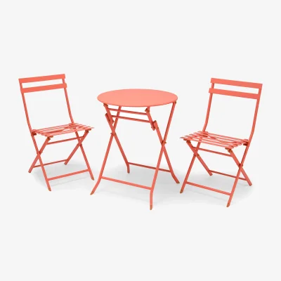 The Range Folding Garden Bistro Table and Chairs Set for 2 - Coral