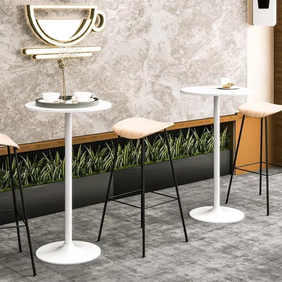 The Range Adjustable Height Round Bar Table Set of 2 - White