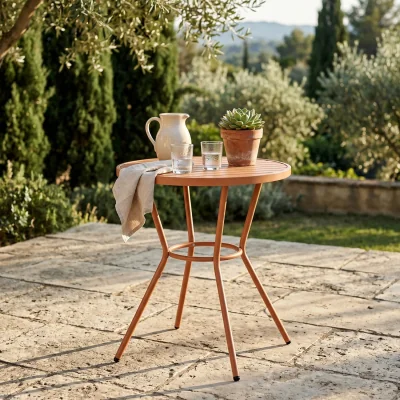 The Range Round Plastic and Metal Garden Bistro Table - Terracotta
