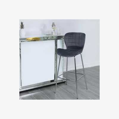 Teddy Beau Deco Home Grey Velvet And Chrome Curve Bar Kitchen Stool