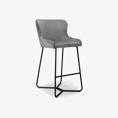 Teddy Beau Shankar Gala Brushed Velvet Grey Bar Stool (2PK)