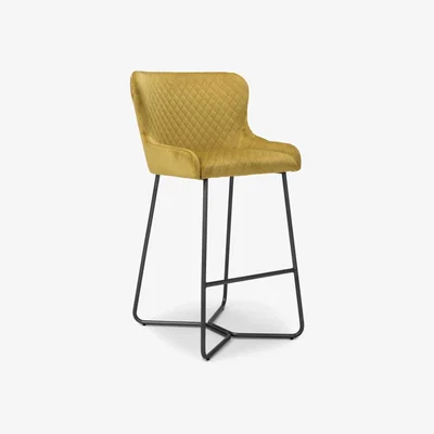 Teddy Beau Shankar Gala Brushed Velvet Mustard Bar Stool (2pk)
