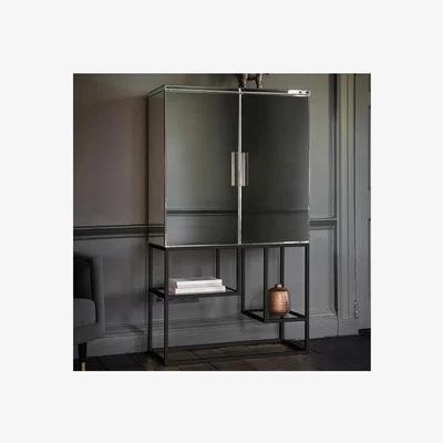 Furniture123 Pippard Drinks Cabinet with Mirrored Black Finish - Caspian House