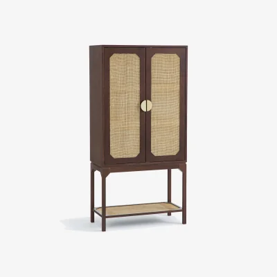 La Redoute Jadou Drinks Cabinet in Walnut Veneer and Rattan Cane