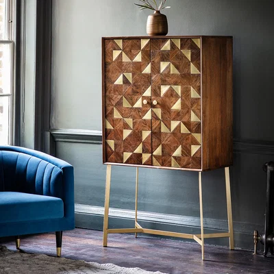 La Redoute Almora Acacia Wood and Brass Drinks Cabinet
