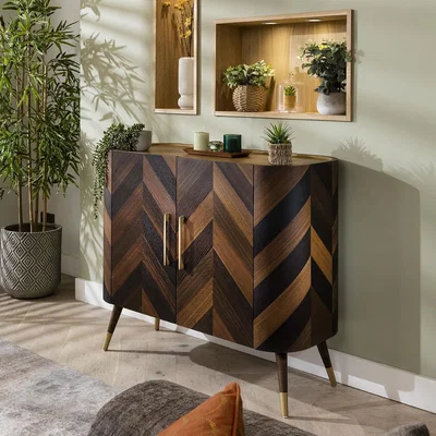 Quatropi Modern Small Sideboard Retro Drinks Cabinet Buffet Brown Oak 110x90cm