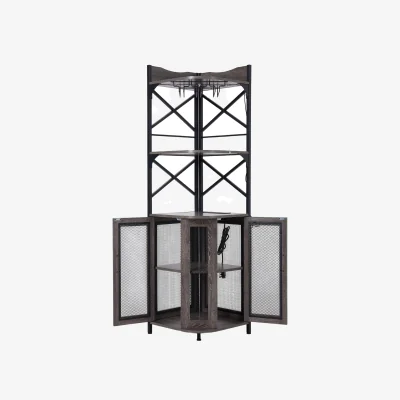 The Range 5-Tier Corner Bar Cabinet with Built-In Power Outlet - Grey / Grey
