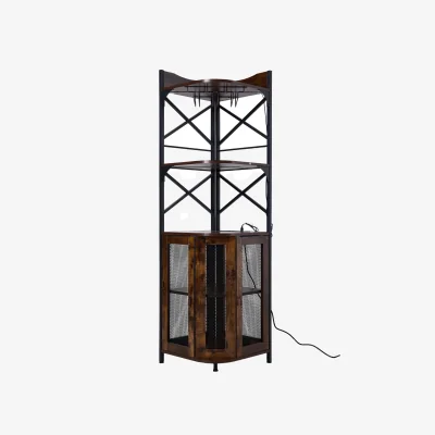 The Range 5-Tier Corner Bar Cabinet with Built-In Power Outlet - Dark Brown & Black / Dark Brown & Black
