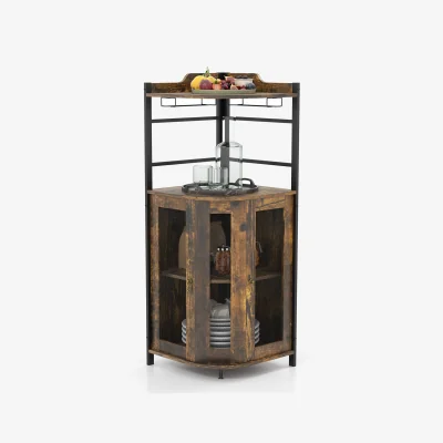 The Range Corner Bar Cabinet with Glass Holder - Brown