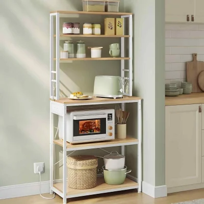 The Range Coffee Bar Cabinet Power Outlet 6 Hooks, Oak & White - Golden Oak, Cloud White