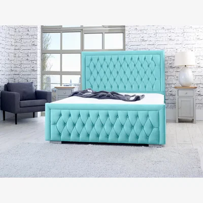 The Range Piera Plush 4 Inch Solid Thick Bed Frame With Chesterfield Headboard - Teal / Small Double