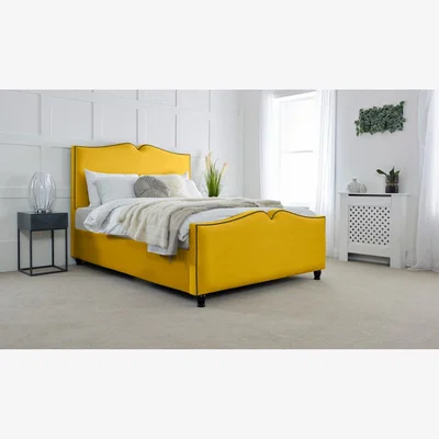 The Range Harling Plush 4 Inch Solid Thick Bed Frame With Heart Shaped Headboard - Mustard Gold / Small Double