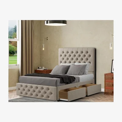 The Range Mary Chesterfield Divan Bed 2 Drawers Floor Standing Headboard Malham Weave - Cream / Small Double